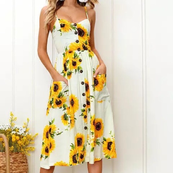 Dresses & Skirts - White dress with sunflower print DRC141